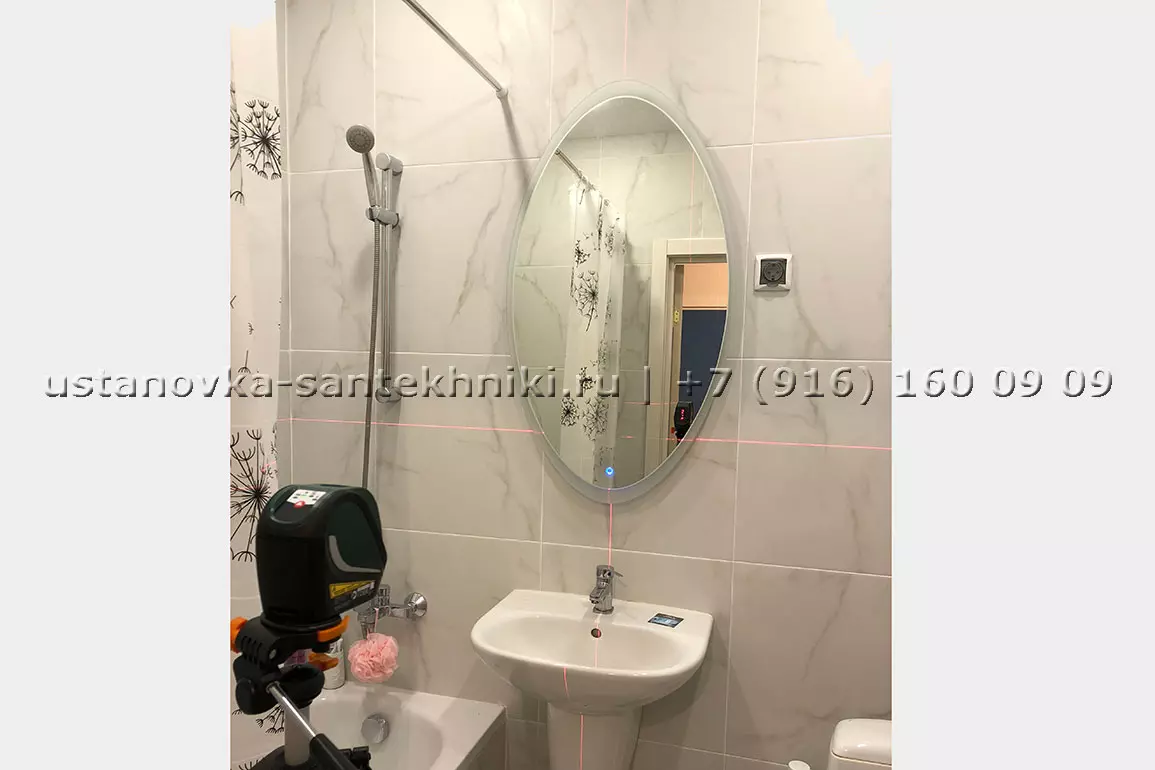 Установка зеркала в ванной Velvex